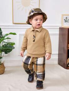 SHEIN 男嬰POLO衫&格紋長褲&帽