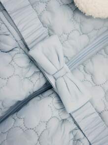 SHEIN 女小童花卉圖案提花羊絨領口腰帶絎縫外套