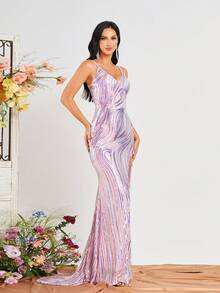 Missord Vestido de fiesta de tirantes de muslo con abertura con lentejuelas