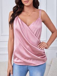 SHEIN Tall 素色圍裹吊帶上衣 - 粉色 - 查看 5