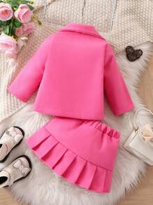 Baby Girl Double Breasted Jacket & Pleated Skirt Without Sweater - Pink - View 2