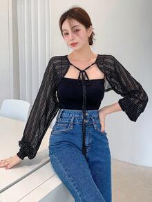 DAZY 前繫帶短款上衣不附吊帶上衣 - 黑色 - 查看 6