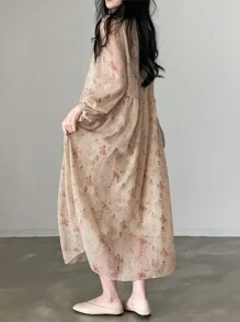 DAZY Vải in hoa Tay áo Đèn lồng Váy Smock - Nhiều màu - Xem 2