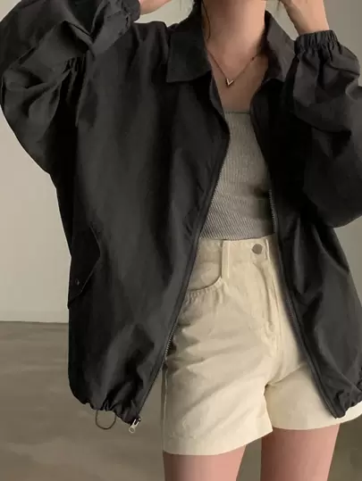 DAZY 纯色落肩大衣，女士春秋休闲拉链落肩领宽松黑色纯色女式大衣，休闲日常穿着女式夹克