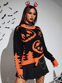 PUNK Hoa văn Halloween Thả vai Áo len - Nhiều màu - Xem 6