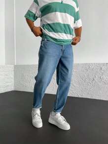 Men Slant Pocket Tapered Jeans - Medium Wash - View 1