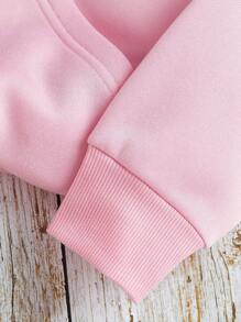 SHEIN EZwear 卡通和標語圖案袋鼠口袋抽繩保暖連帽衫 - 淺粉色 - 查看 4