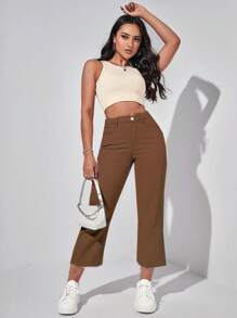 高腰九分牛仔褲 - 棕色 - 查看 5