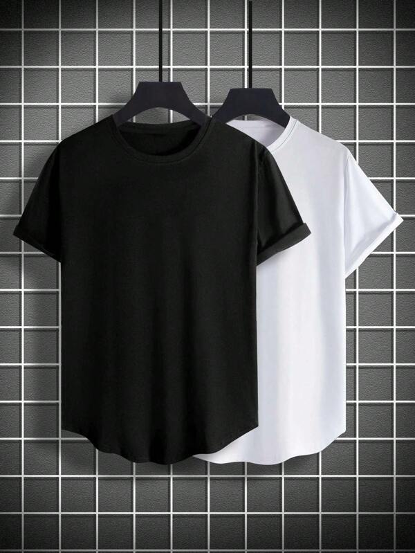 Manfinity Hypemode Herren plus 2er Set Einfarbiges, Basic Einfaches, Kurzarm Rundhals T-Shirt, für die Arbeit
