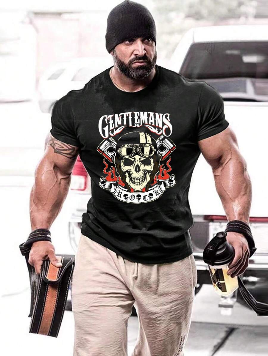 Áo thun nam họa tiết đầu lâu và chữ cái, dành cho lễ Halloween - màu đen - Xem 1