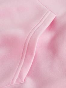 SHEIN EZwear 卡通和標語圖案袋鼠口袋抽繩保暖連帽衫 - 淺粉色 - 查看 5