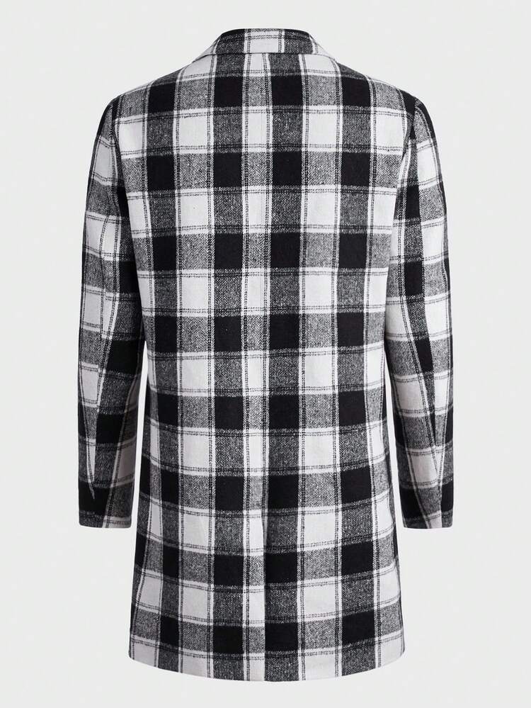 Men Plaid Print Lapel Collar Overcoat, For Fall Winter