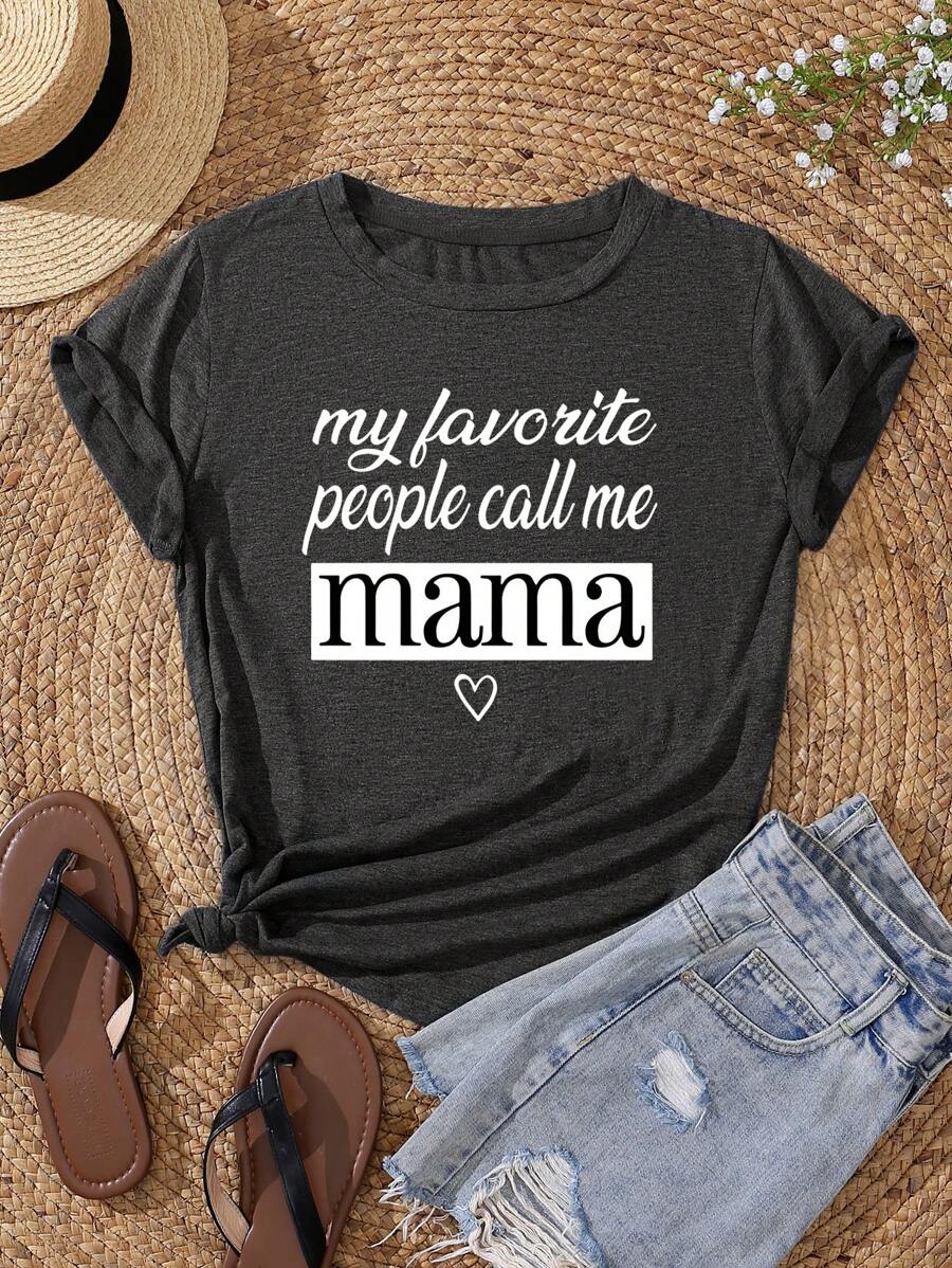 標語圖案T恤 - 深灰色 - 查看 1