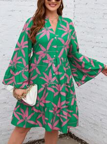 SHEIN LUNE Váy xòe tay loe họa tiết nhiệt đới cỡ lớn - Nhiều màu - Xem 1