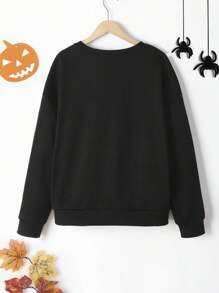 Joress PUNK Halloween Print Drop Shoulder Sweatshirt - Black - View 2