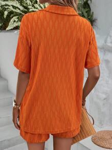 SHEIN VCAY Solid Drop Shoulder Shirt & Shorts - Orange - View 2