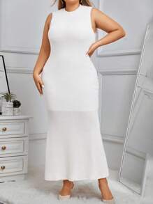 SHEIN Unity Talla grande Vestido unicolor bajo sirena - Albaricoque - Ver 2