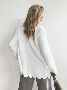 SHEIN Essnce 素色貝殼邊開門襟西裝外套 - 白色 - 查看 2