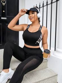 Easithlete Plus Letter Graphic Sports Bra - Black - View 7