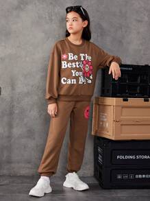 SHEIN Bộ Con gái Túi Hoạt hình Slogan Giải trí - Lạc đà - Xem 4