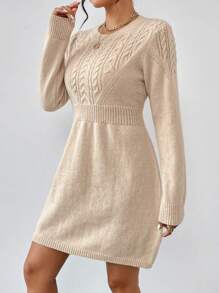 Chiquease Xoắn Dan Đầm Áo len - Màu Khaki - Xem 6