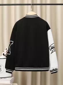 SHEIN 男大童字母和卡通圖案雙色加絨內裏學院風夾克 - 黑與白 - 查看 2