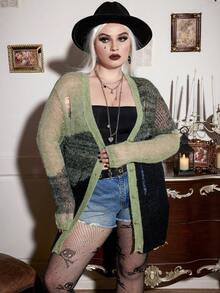 Calvaya Plus Halloween Colorblock Button Front Cardigan - Multicolor - View 4