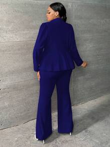 SHEIN SXY Plus Solid Blazer & Flare Leg Pants Graduation,Back To School,Teacher Outfits For Women In Fall/Winter - Royal Blue - View 2