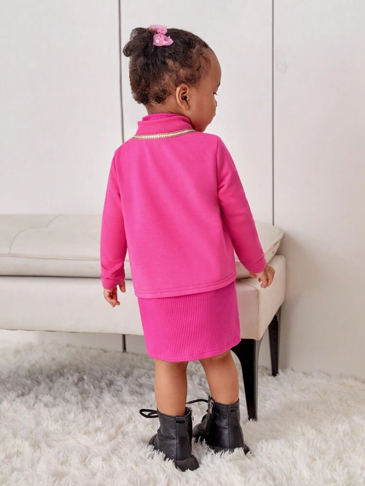 Baby Girl Contrast Binding Jacket & Dress