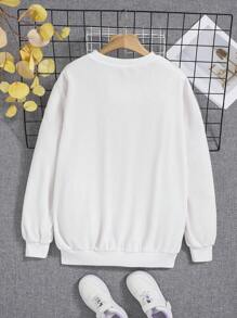 Teen Girl Letter Patched Detail Teddy Lined Sweatshirt - White - View 2