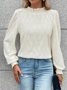 SHEIN Frenchy Frill Trim Lantern Sleeve Blouse Elegant - Apricot - View 1