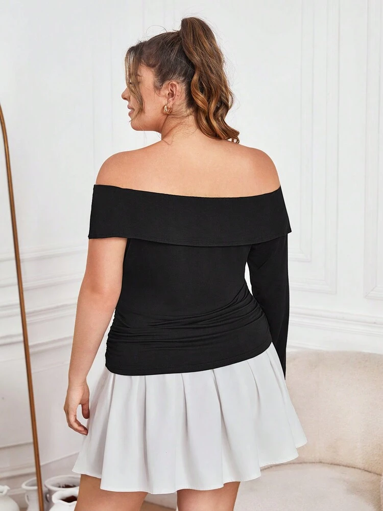 Plus Off Shoulder Foldover Solid Tee