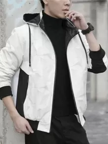 Manfinity Homme Men Geo Print Zip Up Drawstring Hooded Padded Coat - White - View 4