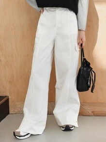 DAZY Flap Pocket Side Cargo Pants - White - View 3