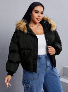 SHEIN EZwear 冬季加绒连帽棉服外套