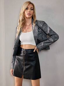 Aveloria Lapel Neck Crop Blazer Fall Cloth For Women - Grey - View 4