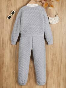SHEIN Cô gái Tween Chất rắn Nút phía trước Chần Áo khoác & Quần nỉ & Áo thun - Xám - Xem 2