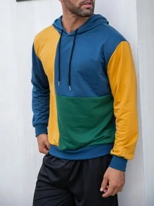 Manfinity Homme 男士撞色抽繩連帽衫 - 藏蓝色 - 查看 4