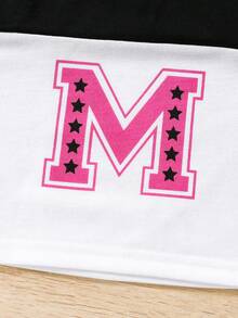 SHEIN Tween Girl Letter Graphic Colorblock Sweatshirt & Sweatpants - Multicolor - View 5