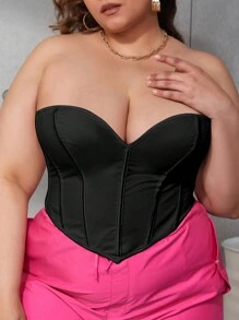 Sexy Tie Back Overbust Corset Tube Top V-Neck Boned Grommet Eyelet Shapewear Crop Top Halloween Costumes Women Fall Going Out Outfits - Black - View 1