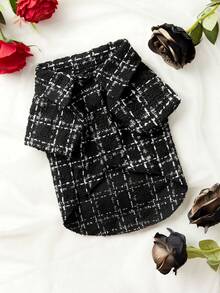 ROMWE Pet Black Plaid Woolen Coat - Multicolor - View 6