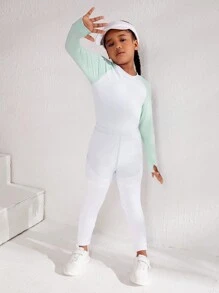 Tween Girl Two Tone Raglan Sleeve Active T-shirt & Leggings & Shorts - Multicolor - View 6