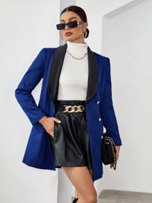 SHEIN Privé Contrast Shawl Collar Double Breasted Blazer