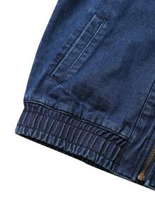 Teen Girl Slant Pocket Zip Up Denim Jacket - Dark Wash - View 5