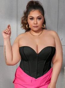 Sexy Tie Back Overbust Corset Tube Top V-Neck Boned Grommet Eyelet Shapewear Crop Top Halloween Costumes Women Fall Going Out Outfits - Black - View 6