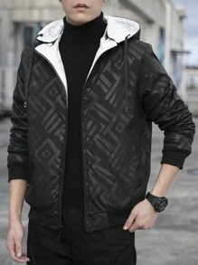 Manfinity Homme Men Geo Print Zip Up Drawstring Hooded Padded Coat - White - View 7