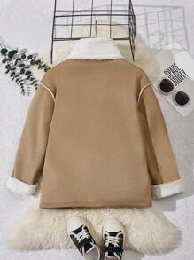 Tween Boy Teddy Lined Coat With Scarf - Khaki - View 2