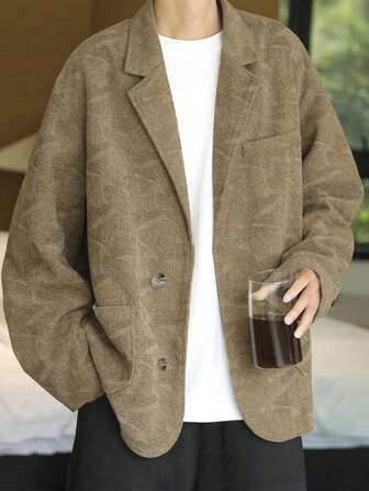 Men Tropical Print Drop Shoulder Jacket