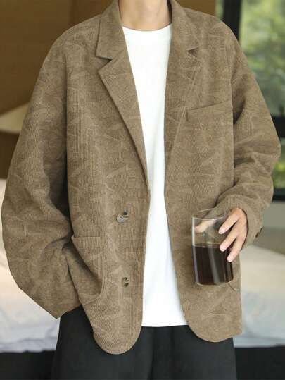 Men Tropical Print Drop Shoulder Jacket
