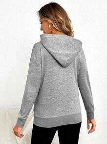 SHEIN 孕婦落肩袖抽繩哺乳連帽衫 - 淺灰色 - 查看 2